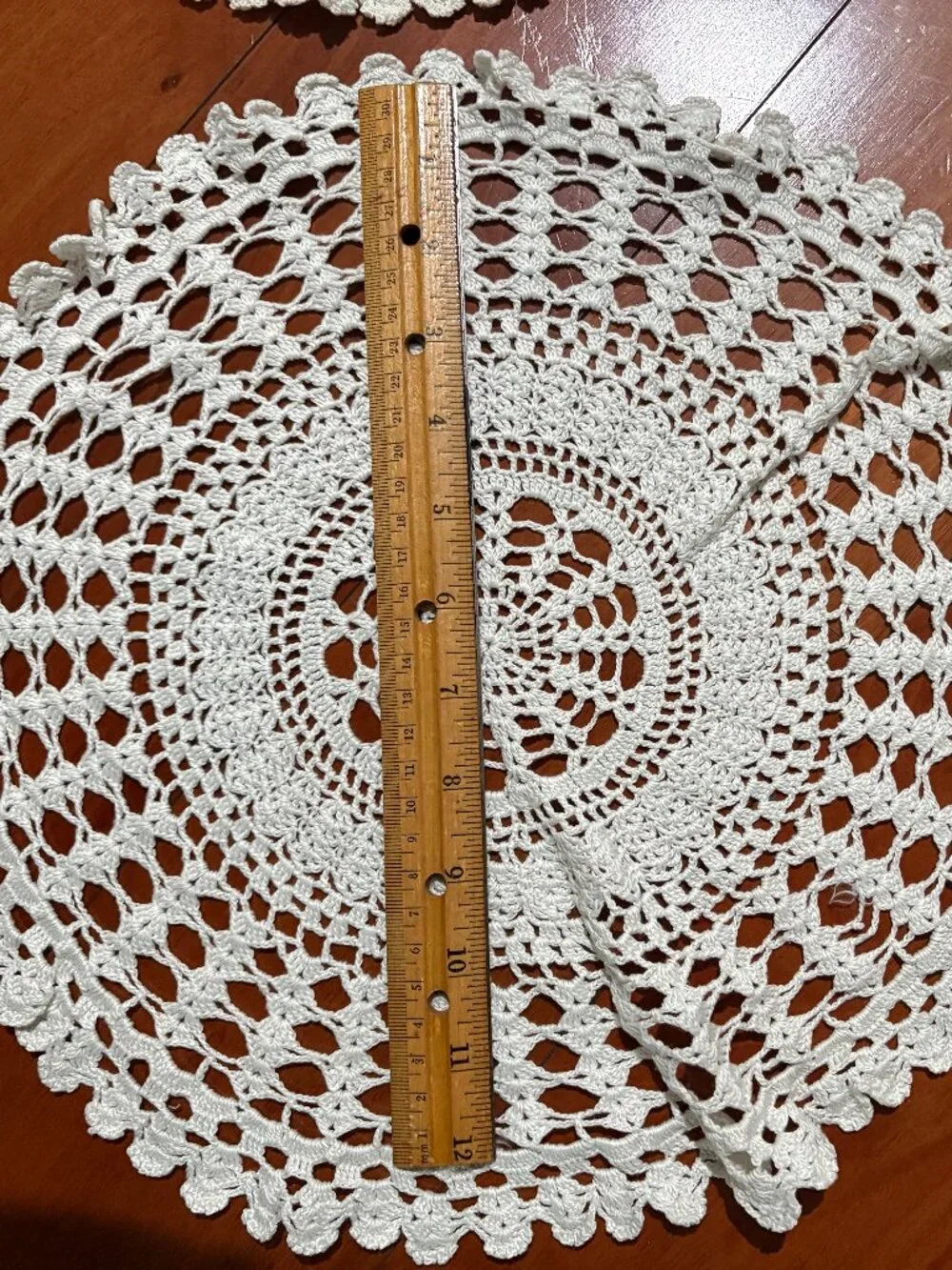 8 Vintage Round Ivory Hand Crocheted Doilies
